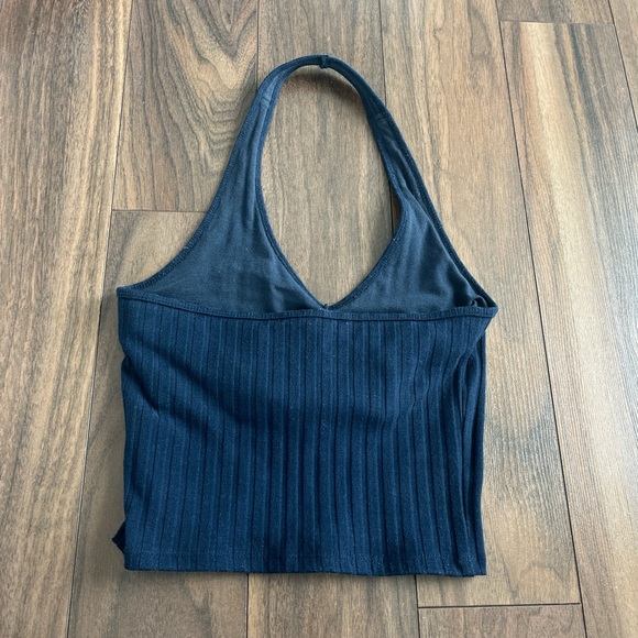 Navy Blue Ribbed Halter Top - Picture 2 of 2